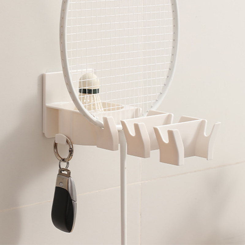Table Tennis Olympics - 穴あけ不要の壁掛けバドミントンラケットホルダー、ボールフック付き、テニス、ピクルボール、卓球パドル用3スロット収納